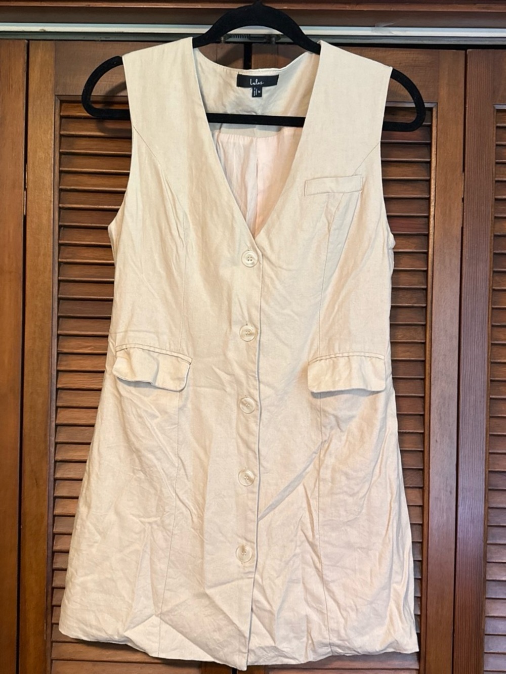 Lulu's Cream Button-Front Linen Blend Vest Dress